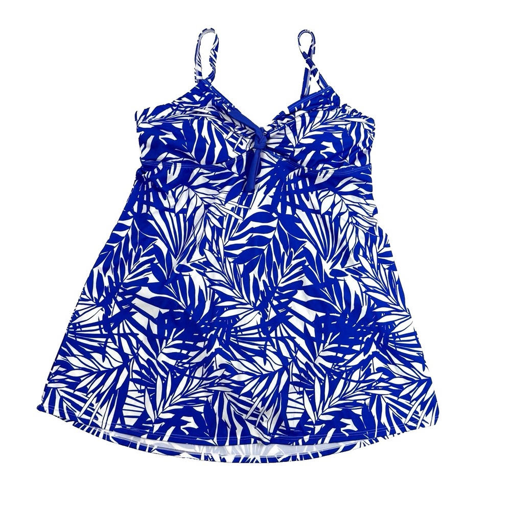 New Swimsuit for All Swim Dress Women 16 Blue White Tropical Print Cruise Floral